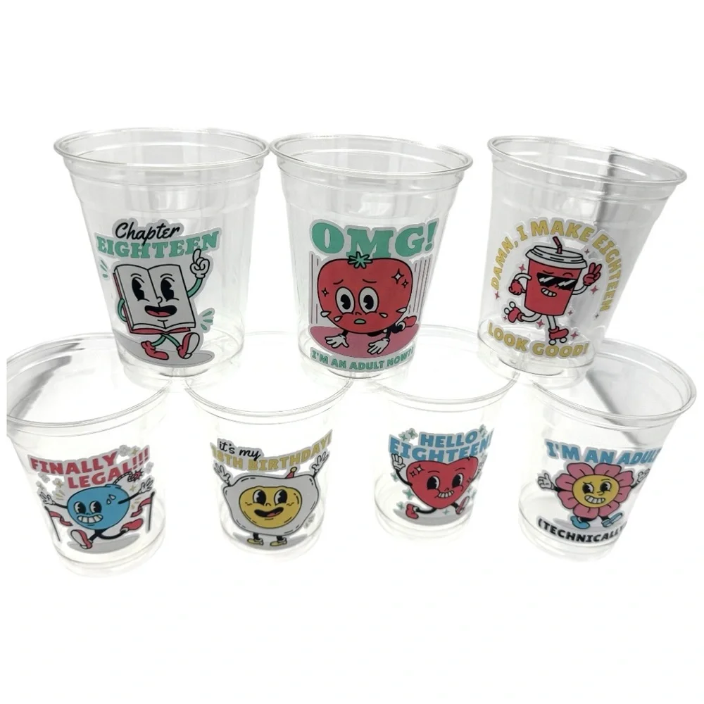 New Set of 7 Count of 18th Birthday Party cups, by BlueOakCreations